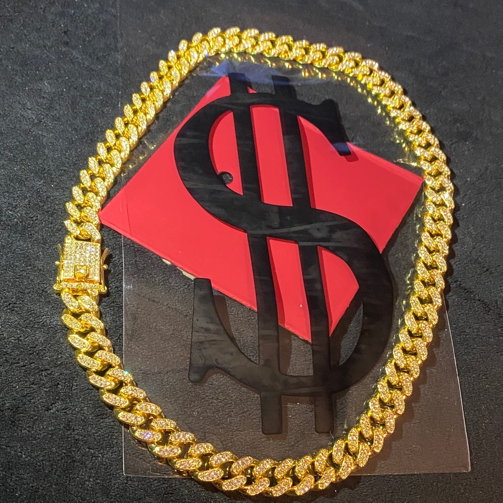 Gold Chain Necklace 22 inch lab ice stones